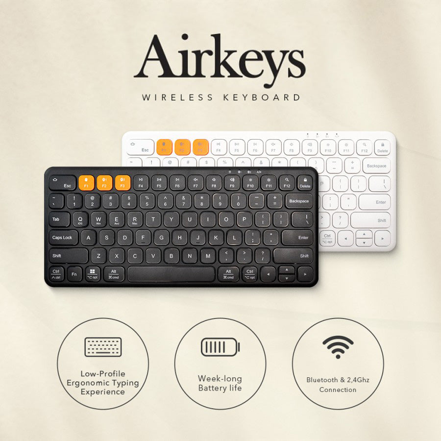 AirKeys Wireless Compact Keyboard Bluetooth 2.4G Dongle by Press Play