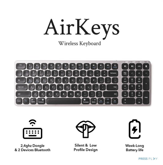Press Play AirKeys Wireless Keyboard Bluetooth 2.4ghz Dongle