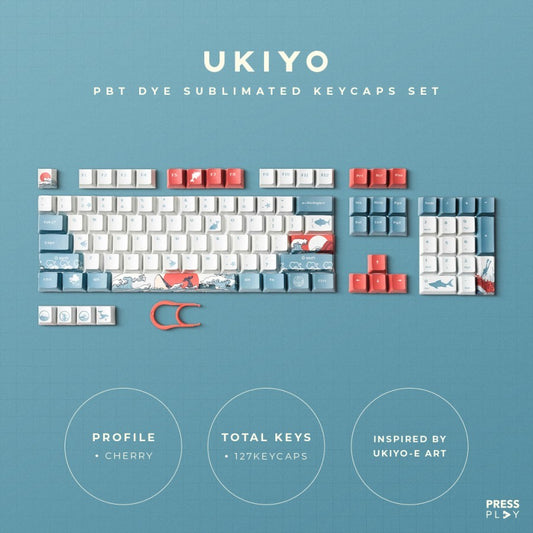 Ukiyo Sea Waves PBT Dye Sub Keycaps 108 Keys