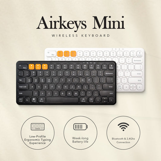 AirKeys Mini Wireless Compact Keyboard Bluetooth 2.4G Dongle by Press Play