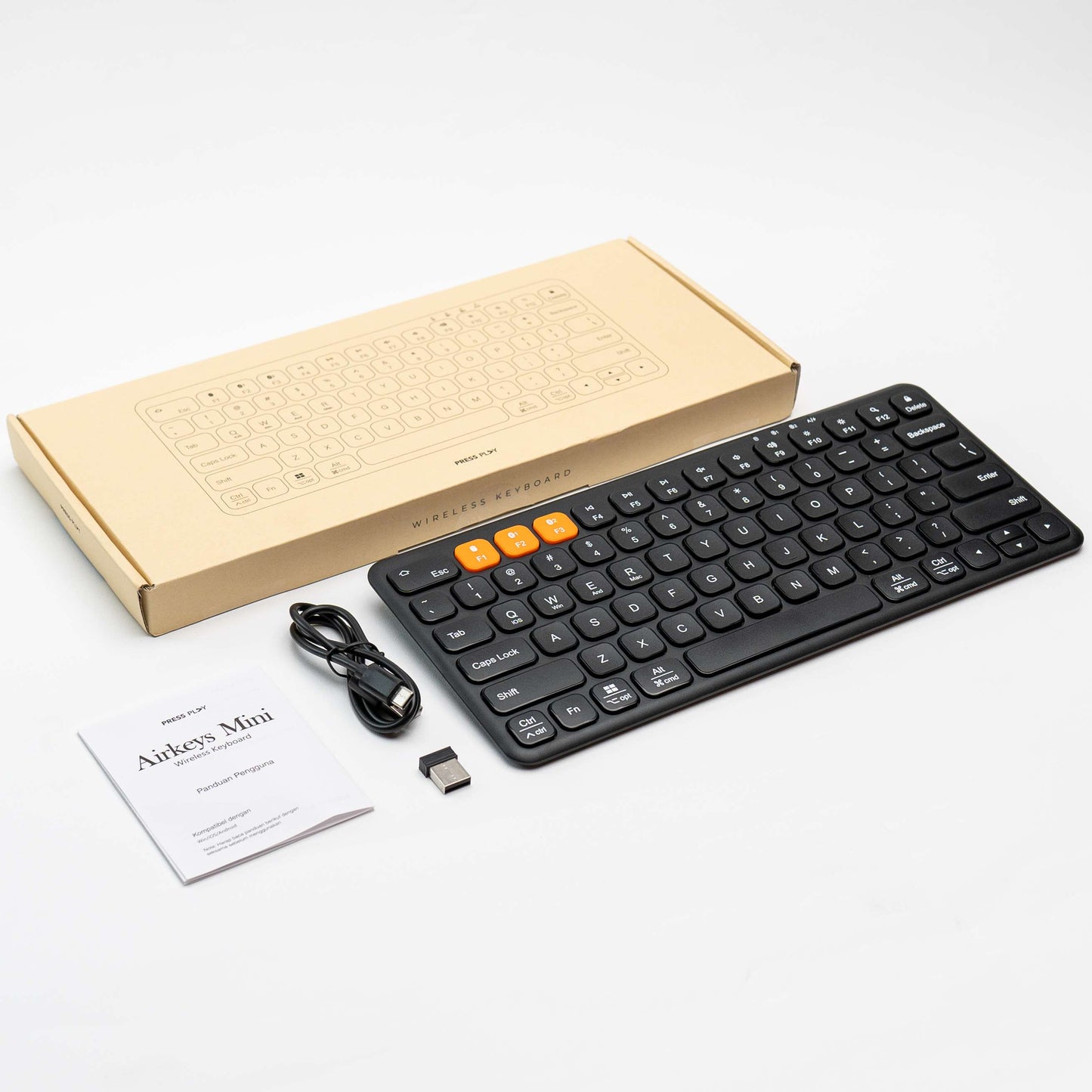 AirKeys Wireless Compact Keyboard Bluetooth 2.4G Dongle by Press Play