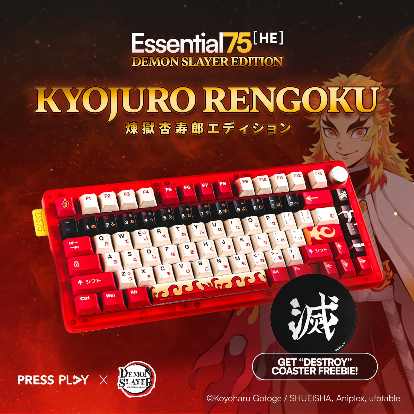 [Press Play x Demon Slayer] ESSENTIAL75 HE RENGOKU Edition 75% Rapid Trigger Hall Effect Keyboard