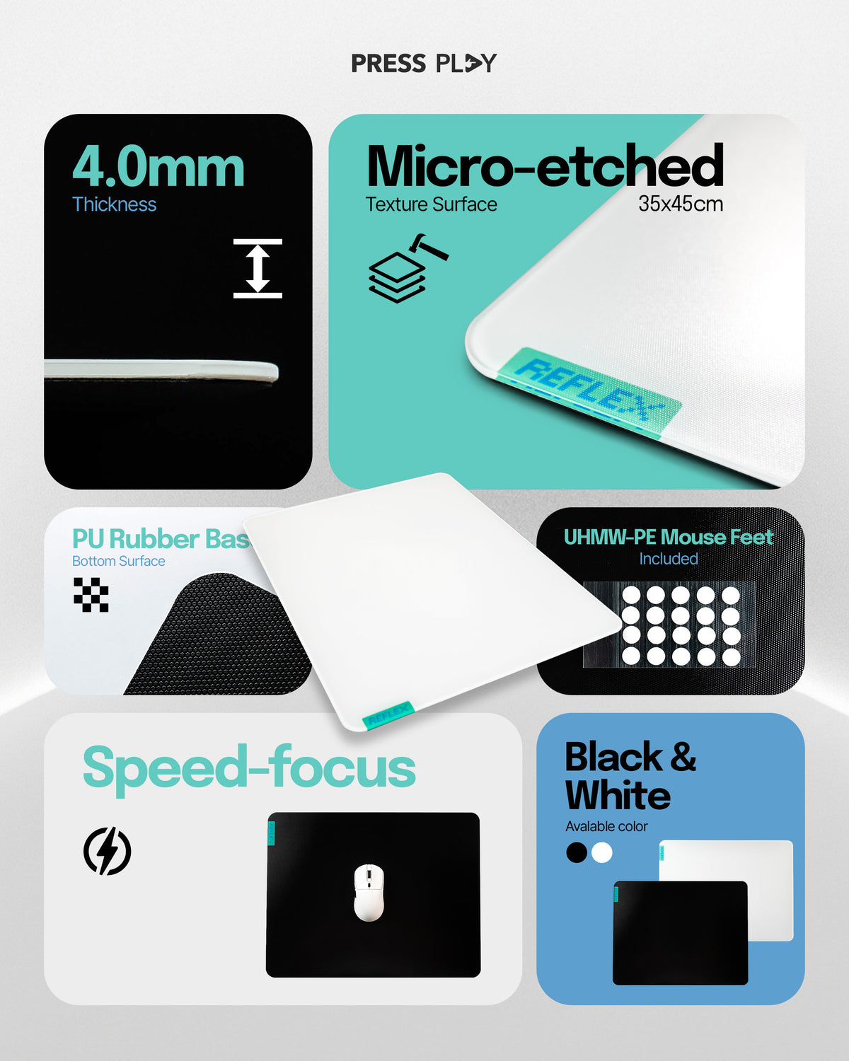 REFLEX Glasspad Micro-Etched Tempered Glass Gaming Mousepad
