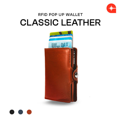 CLASSIC RFID Leather Pop Up Card Case Wallet by Press Play