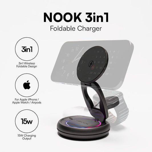 NOOK WC1 15W 3in1 Wireless Foldable Magnetic Charger Stand