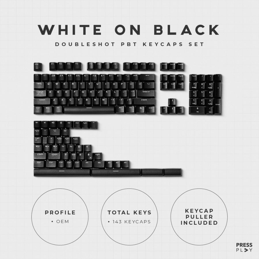 WoB White on Black PBT Doubleshot Keycaps Set by Press Play