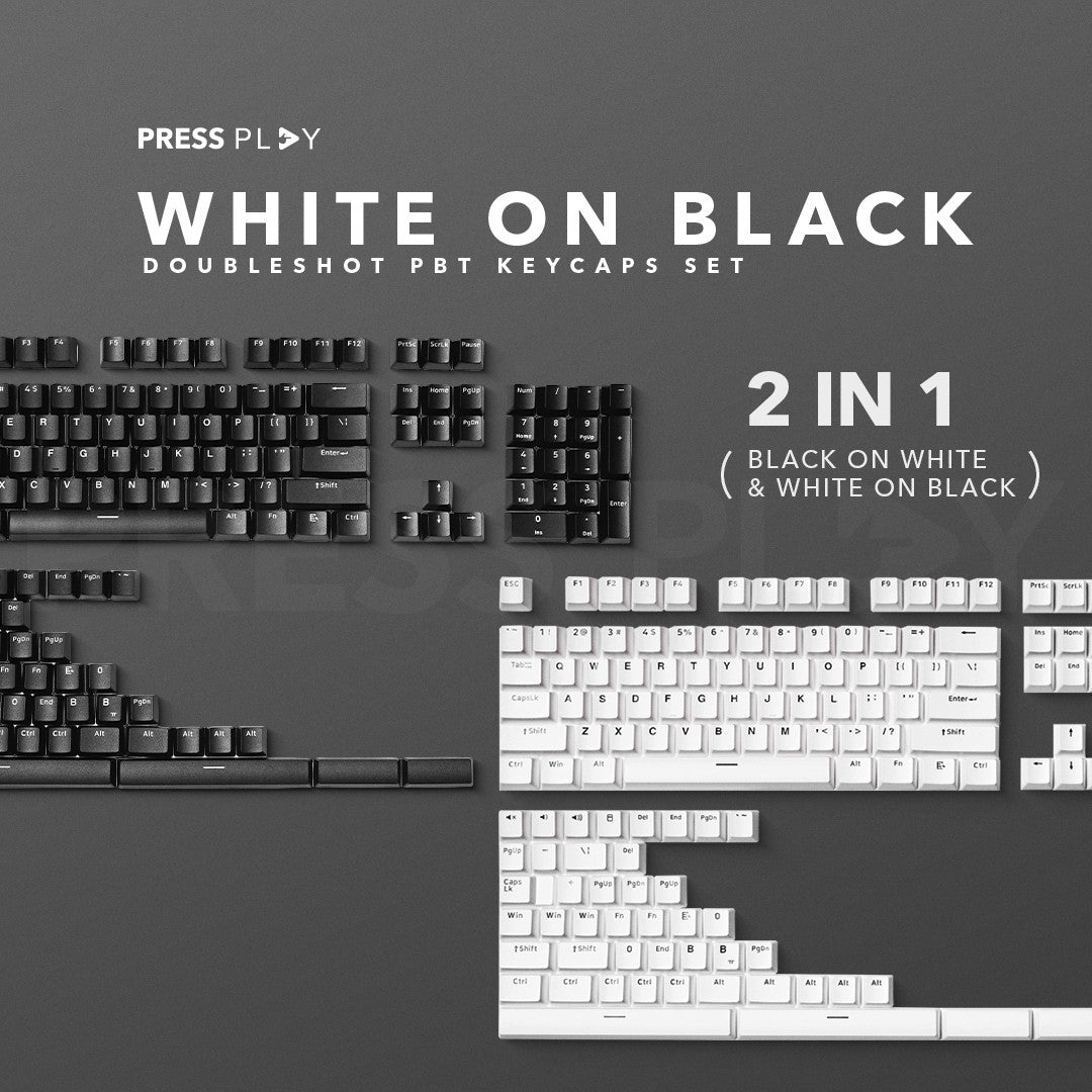 BoW Black on White PBT Doubleshot Keycaps Set by Press Play