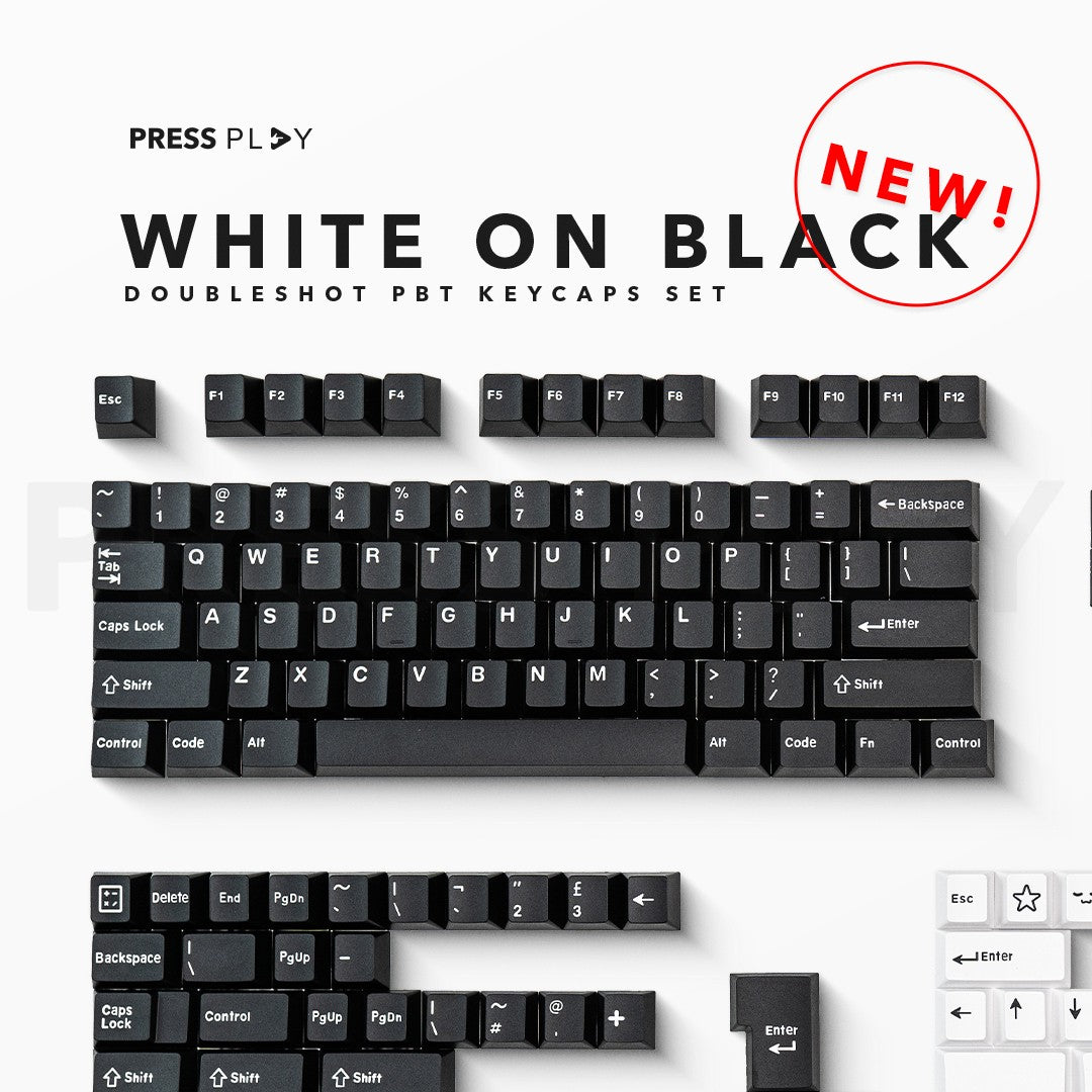 White on Black WoB PBT ABS Doubleshot Keycaps Keycap Set by Press Play ...