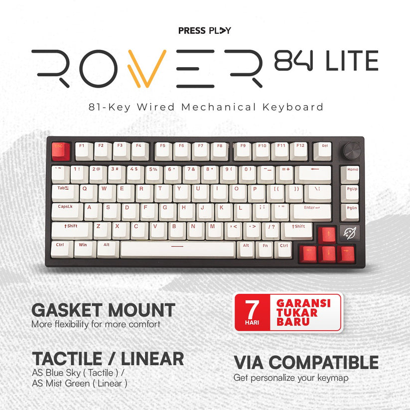 Keyboard Rover ROVER84 Lite 75% Wired Mechanical Keyboard by Press Play – pressplayid