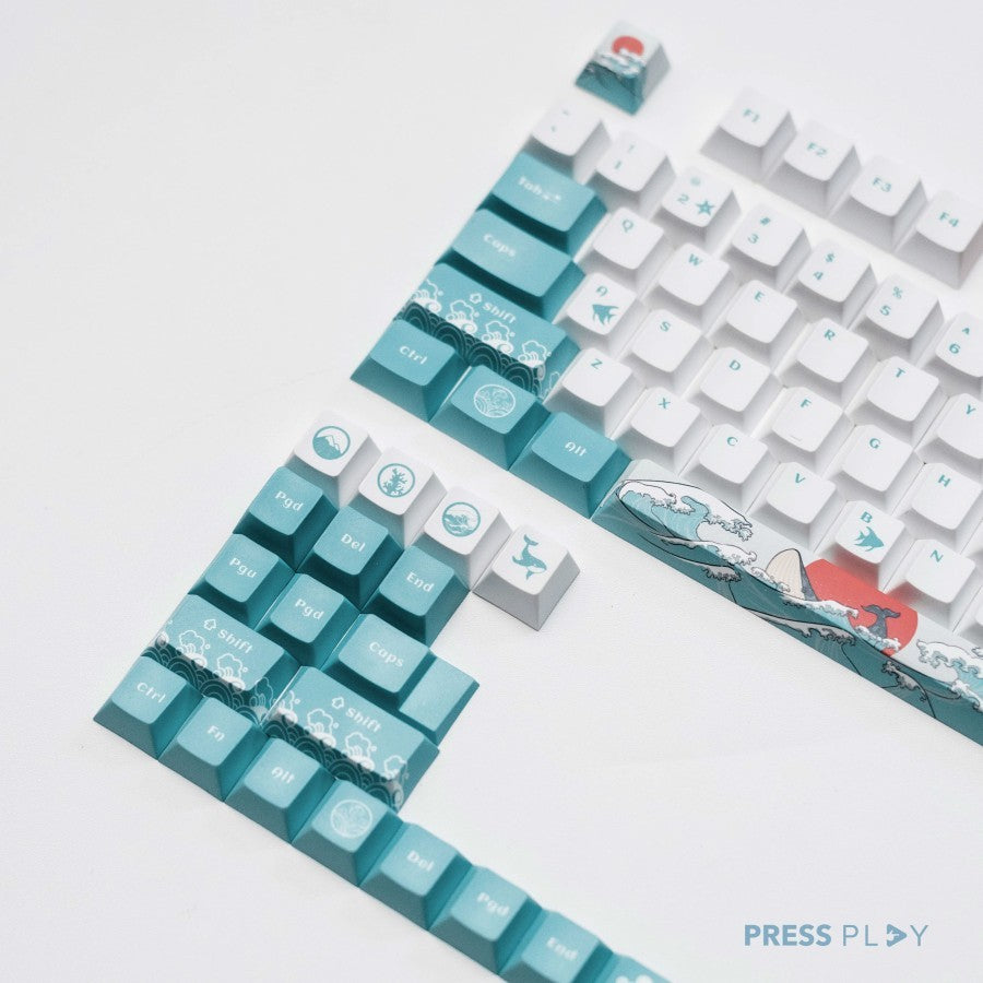 Ukiyo Sea Waves PBT Dye Sub Keycaps 108 Keys