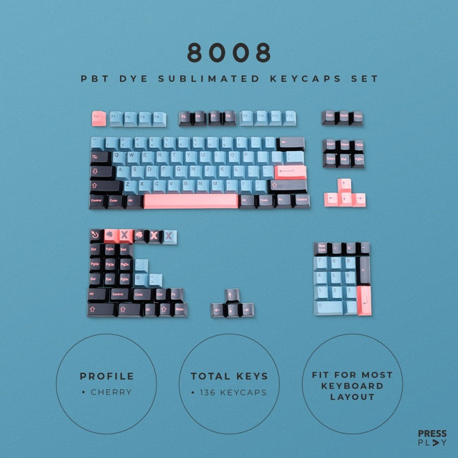 8008 PBT Dye Sub Sublimated Keycaps Keycap Set – pressplayid