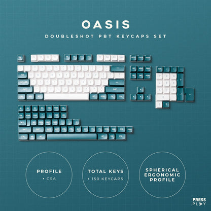 OASIS Green - White CSA Profile Doubleshot PBT Keycaps