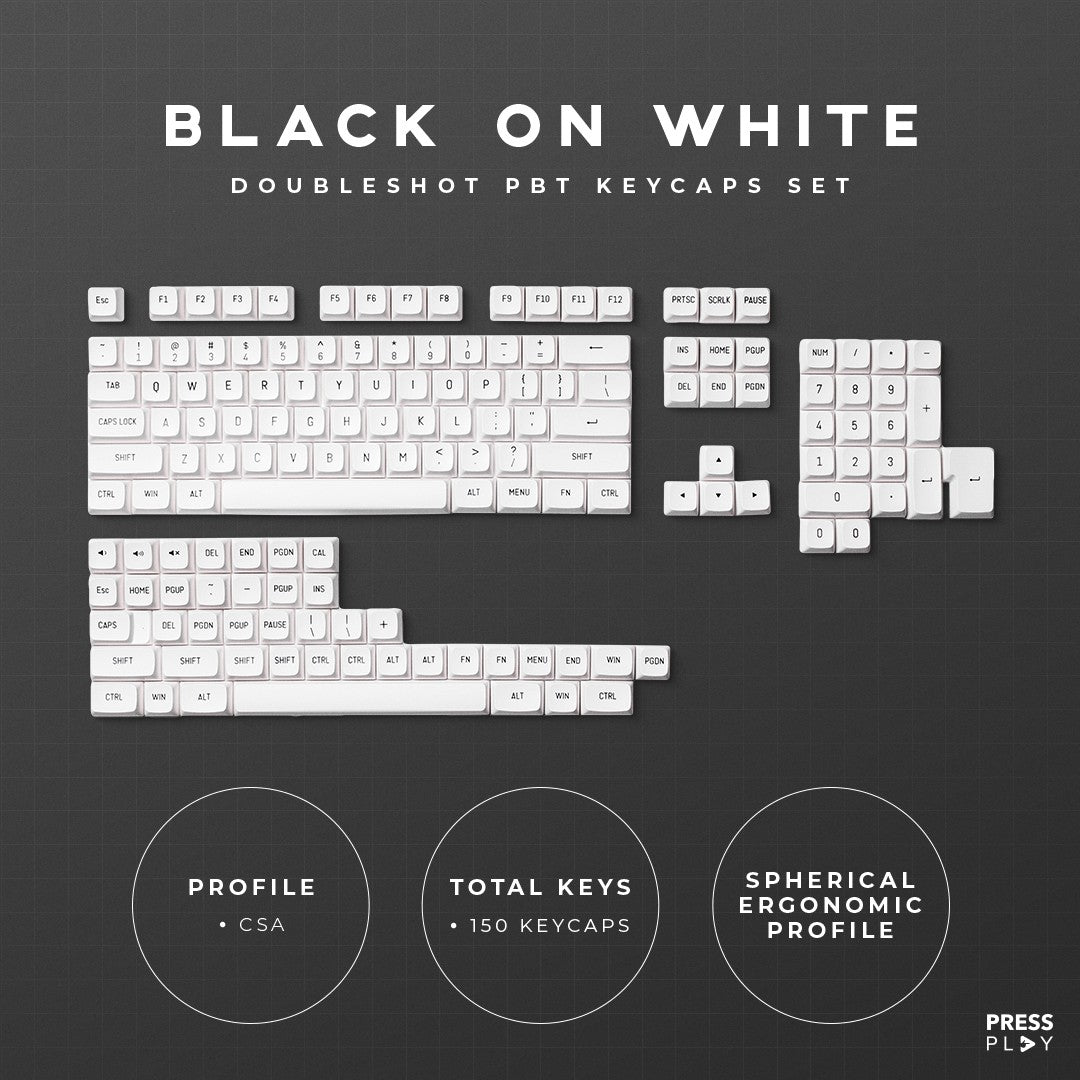 BoW Black on White CSA Profile Doubleshot PBT Keycaps