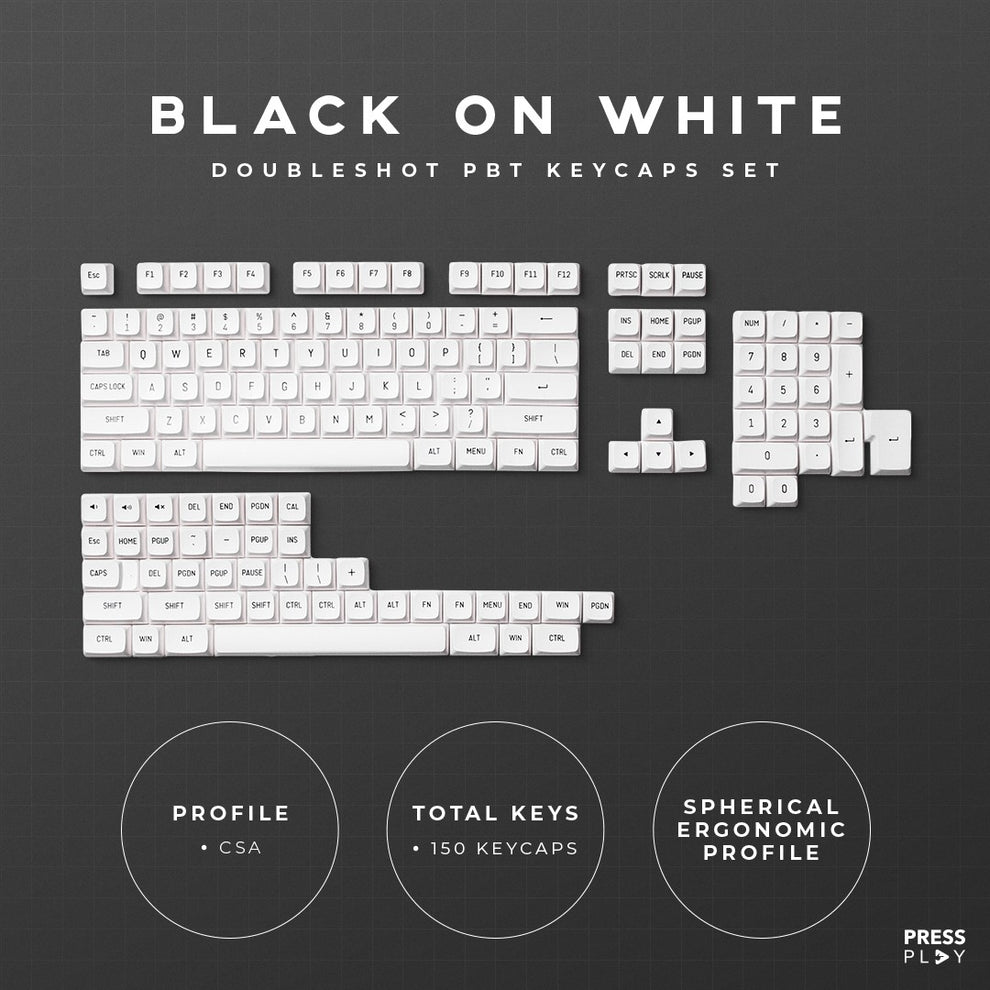 BoW Black on White CSA Profile Doubleshot PBT Keycaps – pressplayid