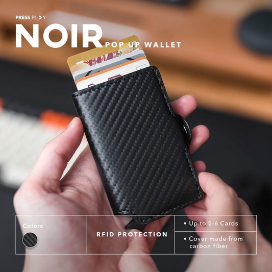 NOIR RFID Carbon Fiber Pop Up Card Case Wallet by Press Play